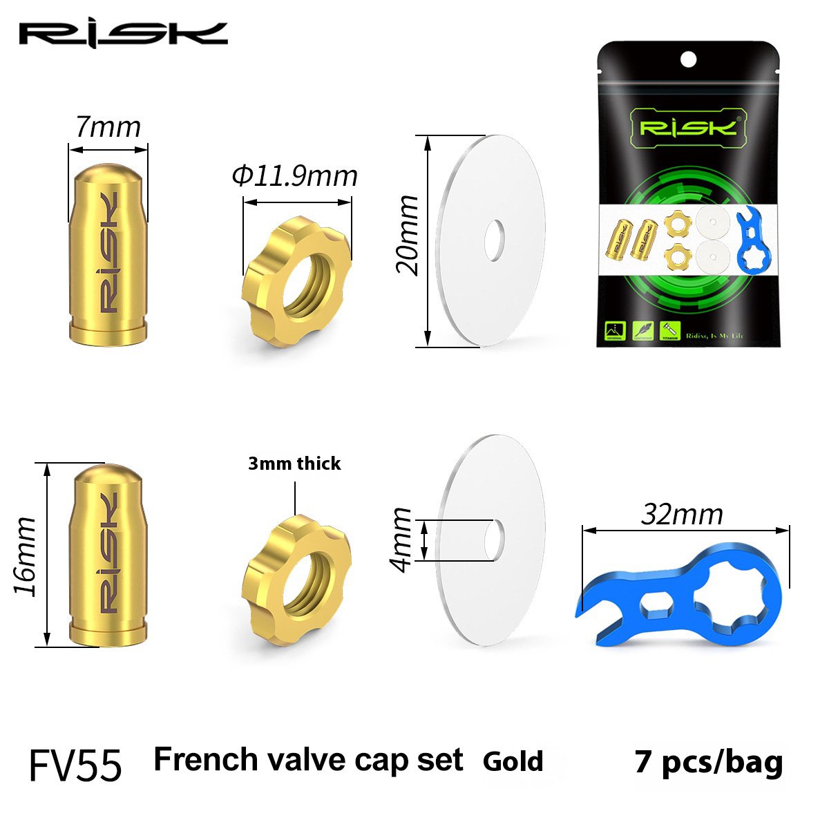 RISK Rarts Bicycle Valve Caps for Mountain and Road Bikes Titanium Alloy Presta and Schrader Valve French and American Dust Covers Nut and Cap FV55/AV55