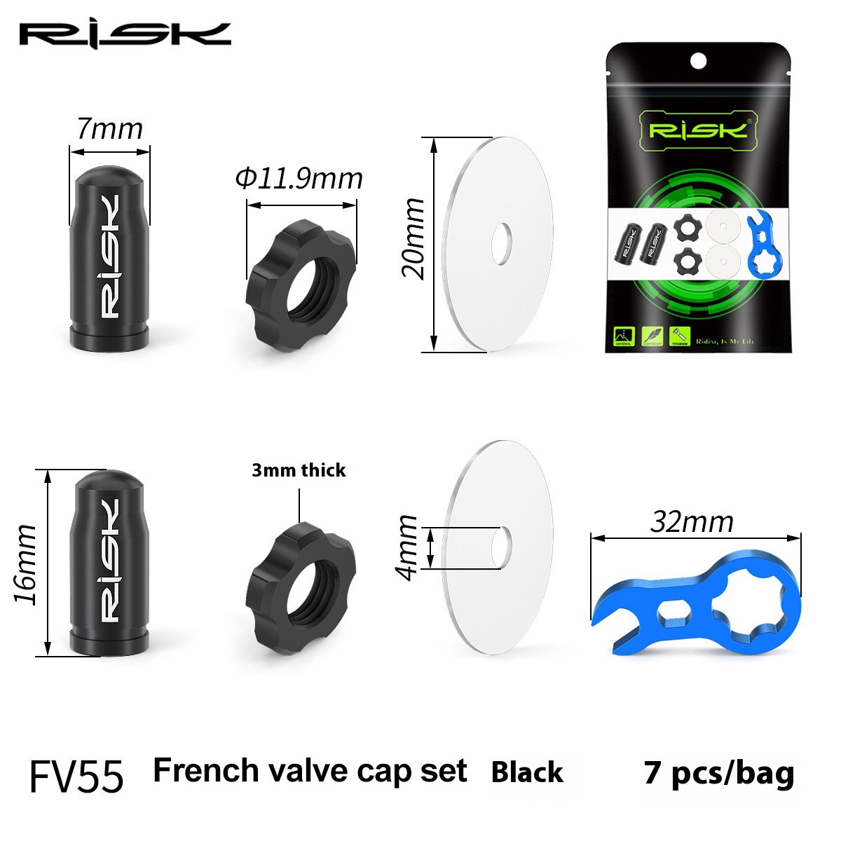 RISK Rarts Bicycle Valve Caps for Mountain and Road Bikes Titanium Alloy Presta and Schrader Valve French and American Dust Covers Nut and Cap FV55/AV55