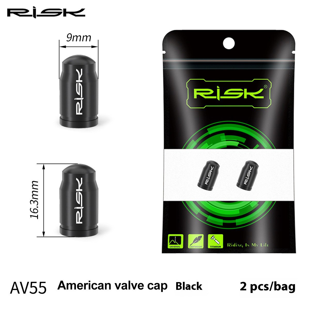 RISK Rarts Bicycle Valve Caps for Mountain and Road Bikes Titanium Alloy Presta and Schrader Valve French and American Dust Covers Nut and Cap FV55/AV55