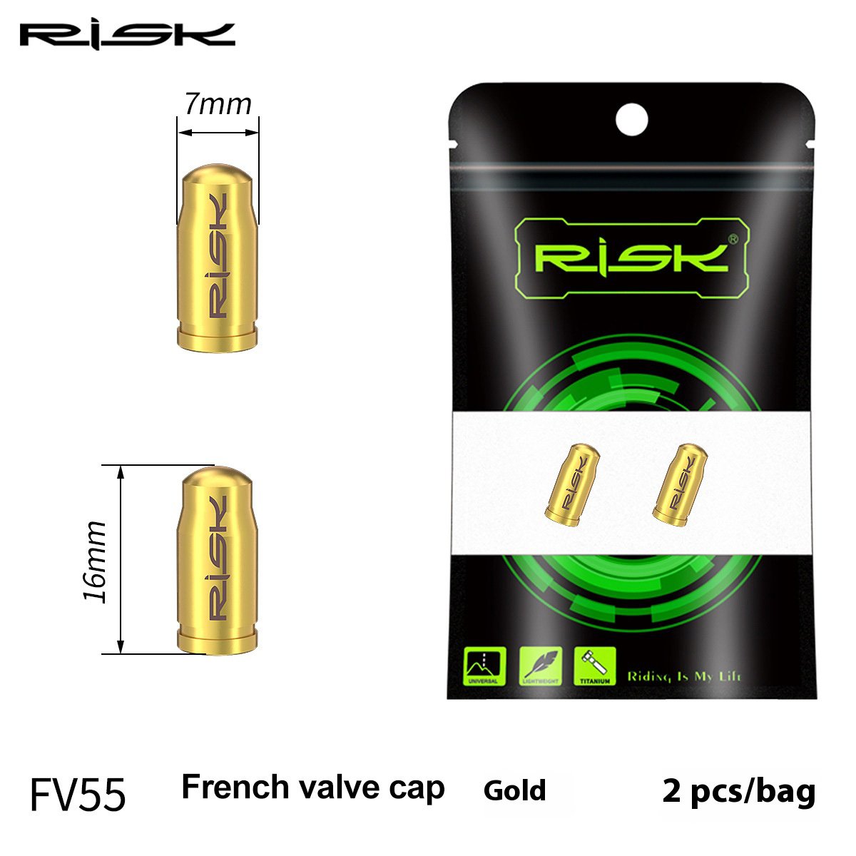 RISK Rarts Bicycle Valve Caps for Mountain and Road Bikes Titanium Alloy Presta and Schrader Valve French and American Dust Covers Nut and Cap FV55/AV55