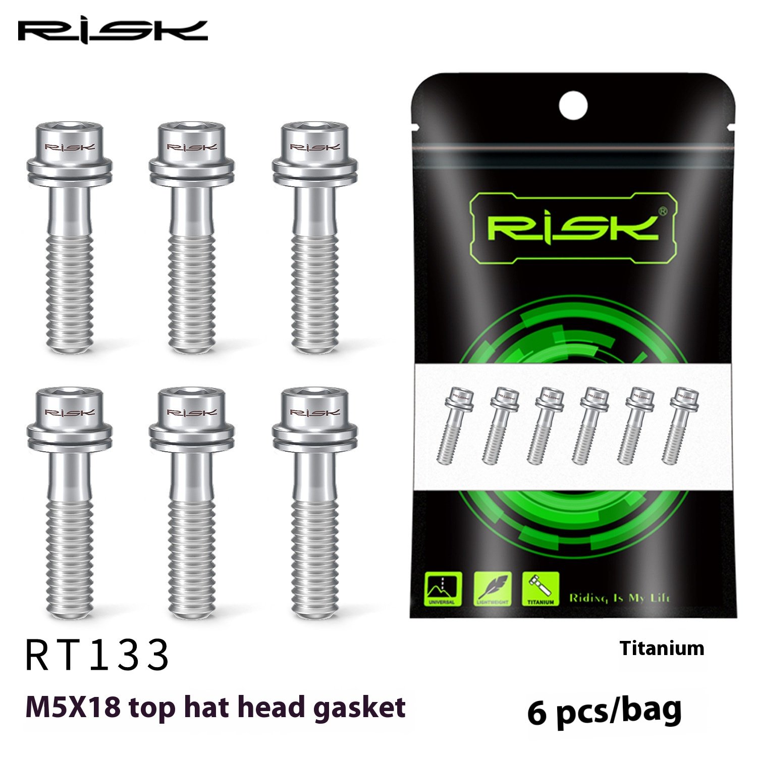 RISK Parts M5x18/20mm Titanium Alloy Handlebar Stem Screw Bolts with Washer for Mountain Road Bike Fork Fixation RT133-134