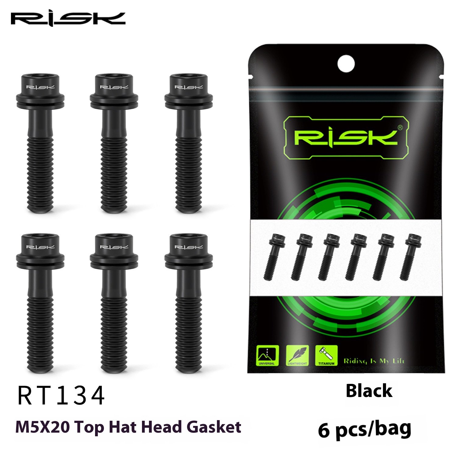 RISK Parts M5x18/20mm Titanium Alloy Handlebar Stem Screw Bolts with Washer for Mountain Road Bike Fork Fixation RT133-134