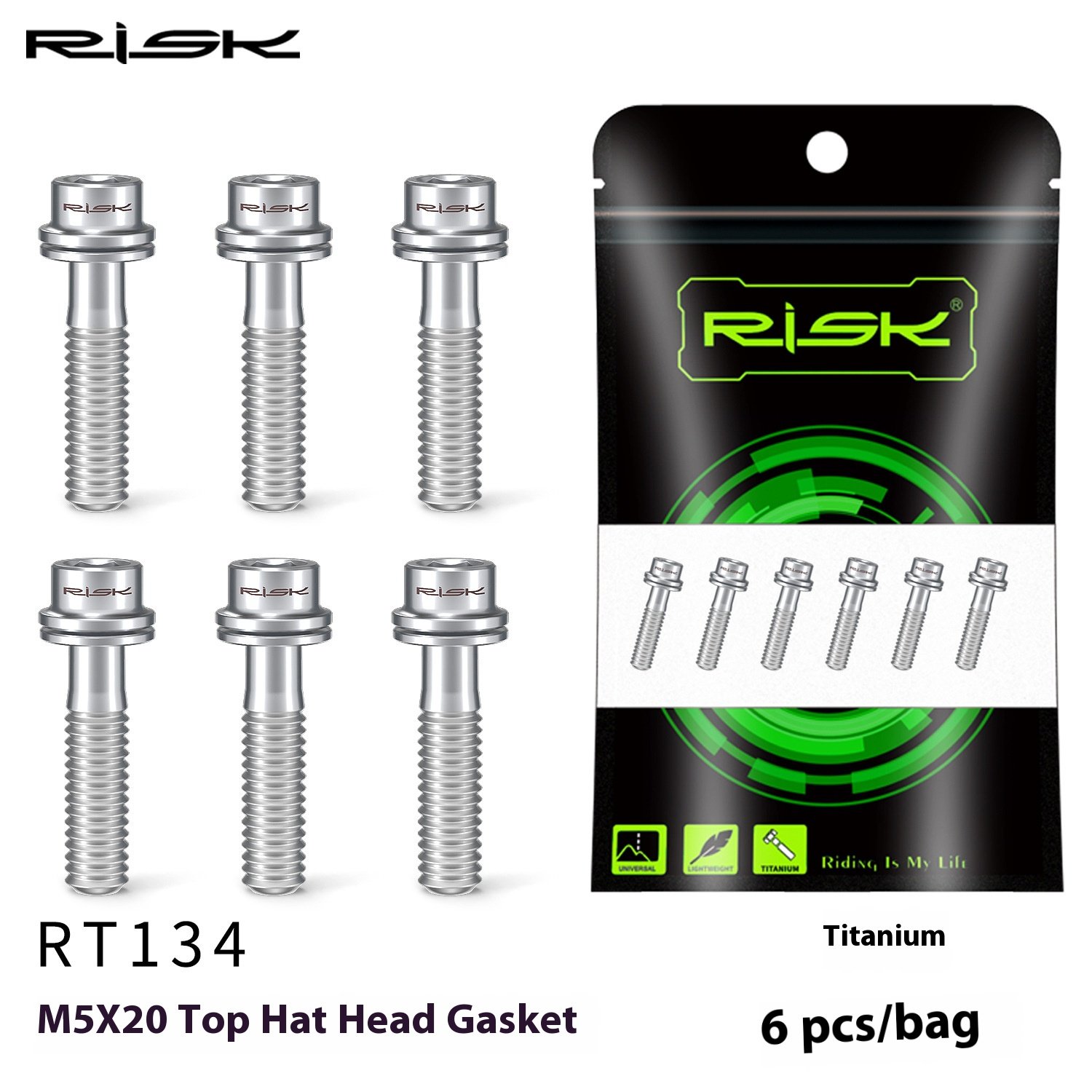 RISK Parts M5x18/20mm Titanium Alloy Handlebar Stem Screw Bolts with Washer for Mountain Road Bike Fork Fixation RT133-134