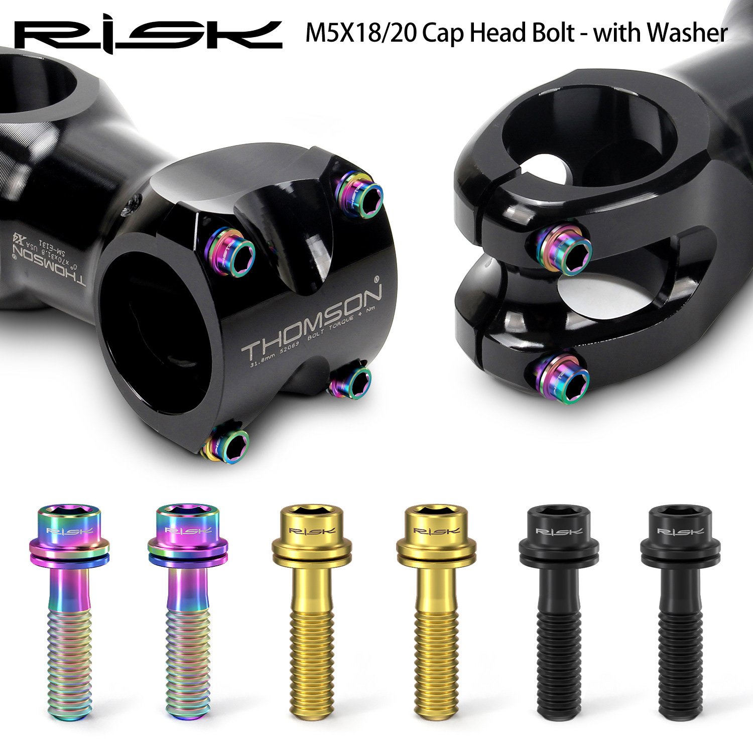 RISK Parts M5x18/20mm Titanium Alloy Handlebar Stem Screw Bolts with Washer for Mountain Road Bike Fork Fixation RT133-134