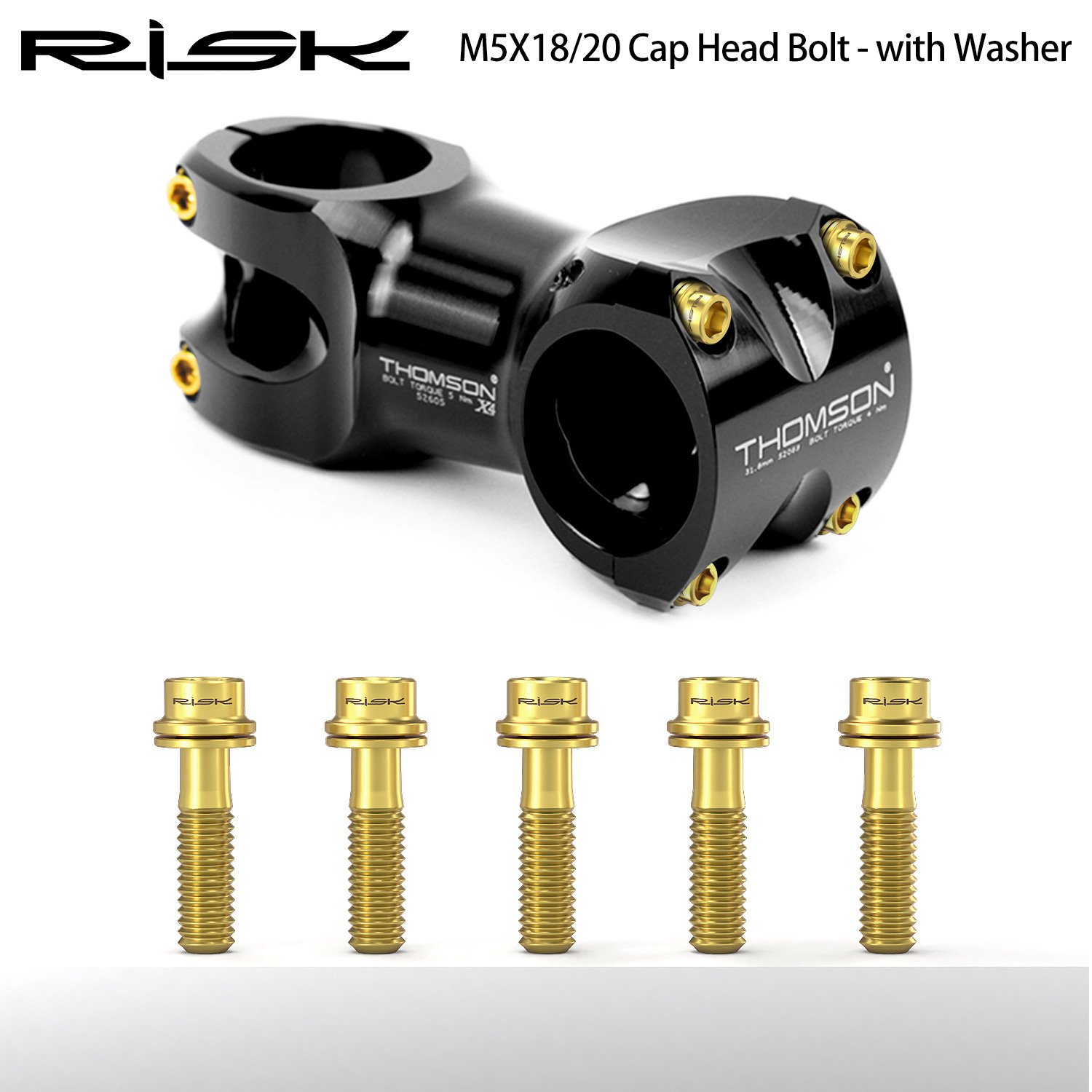 RISK Parts M5x18/20mm Titanium Alloy Handlebar Stem Screw Bolts with Washer for Mountain Road Bike Fork Fixation RT133-134
