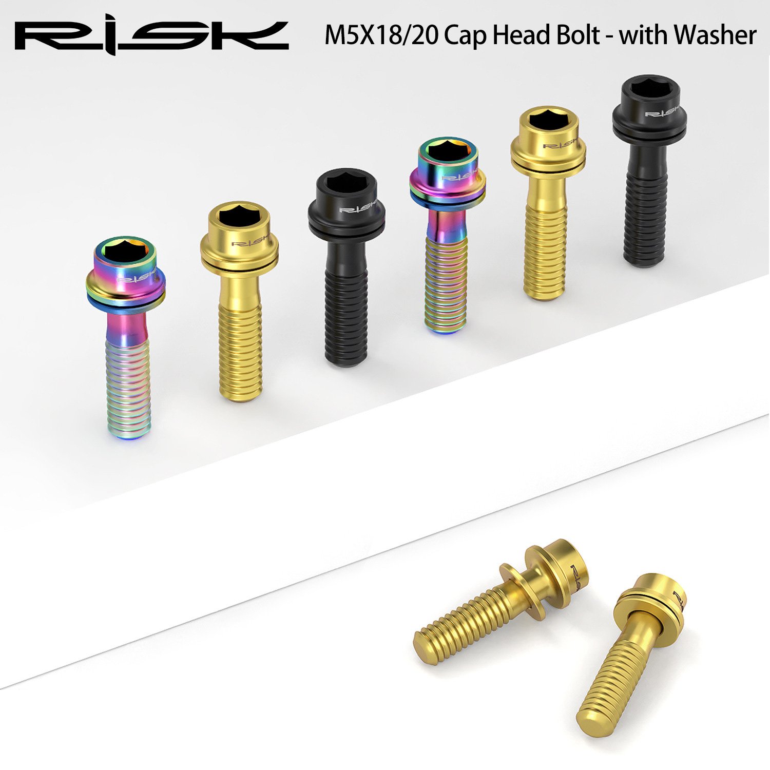RISK Parts M5x18/20mm Titanium Alloy Handlebar Stem Screw Bolts with Washer for Mountain Road Bike Fork Fixation RT133-134