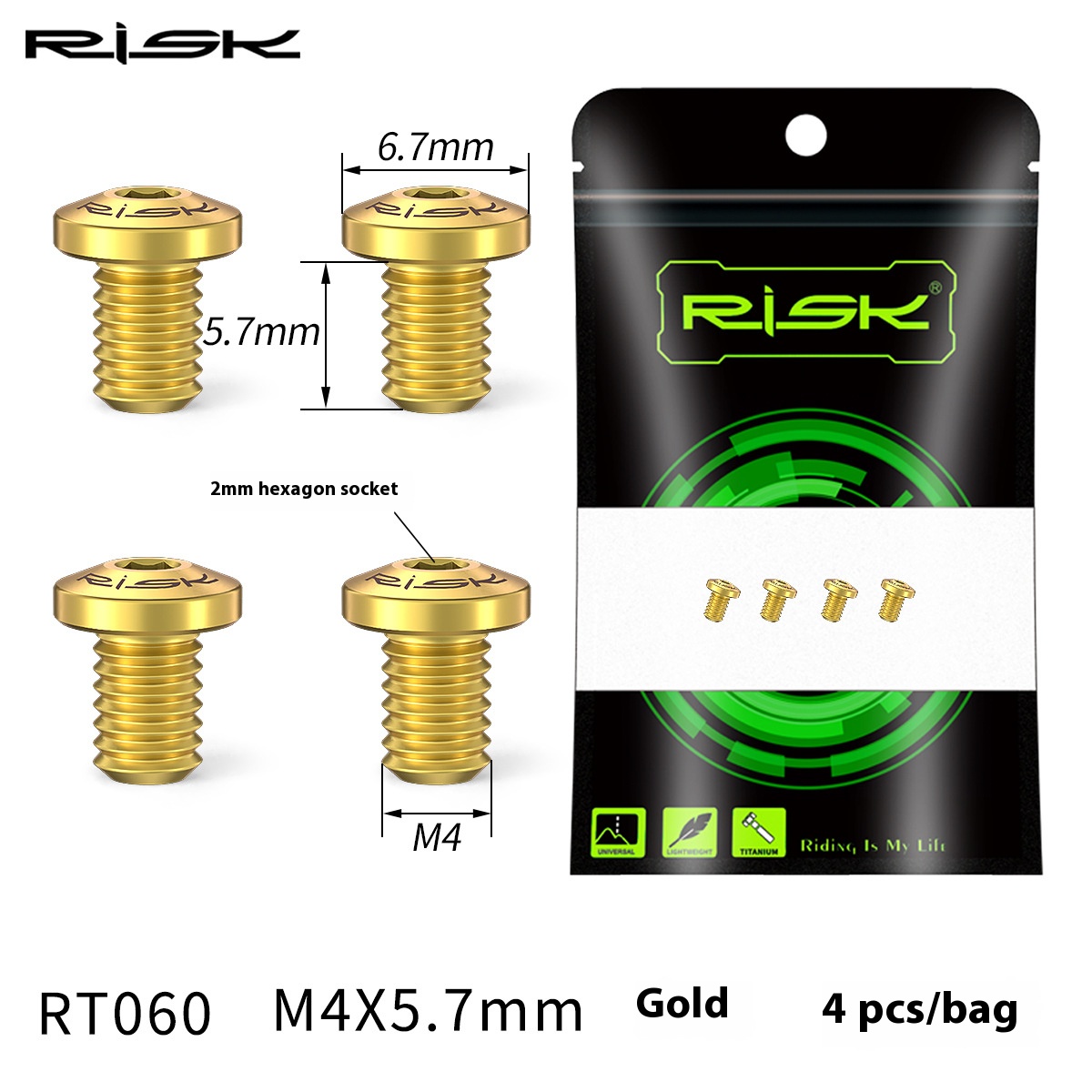 RISK Parts Road Bike Titanium Alloy Brake Pad Fixing Screws Anti-Slip Brake Pads 5800 UT 6800 DA 9000 M4x5.7mm RT060