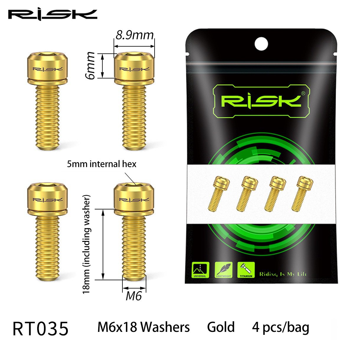 RISK Parts Mountain Bike M6x18/20 Brake Caliper Colorful Titanium Alloy Washer Screws Bolts RT035/036