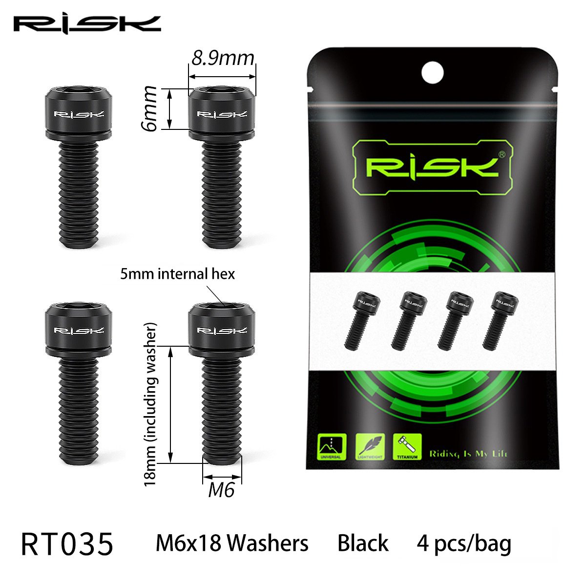 RISK Parts Mountain Bike M6x18/20 Brake Caliper Colorful Titanium Alloy Washer Screws Bolts RT035/036
