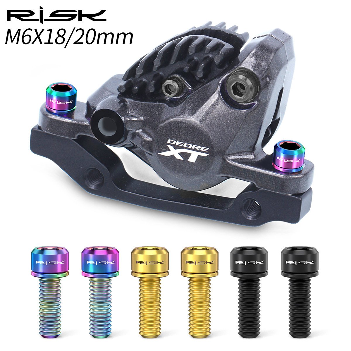 RISK Parts Mountain Bike M6x18/20 Brake Caliper Colorful Titanium Alloy Washer Screws Bolts RT035/036