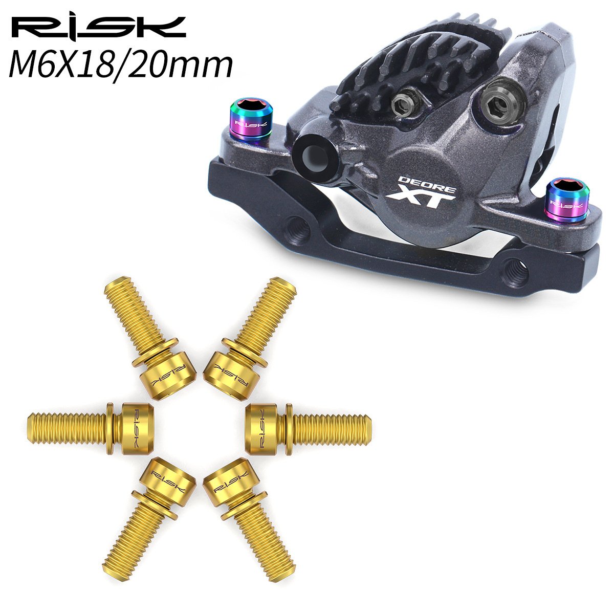 RISK Parts Mountain Bike M6x18/20 Brake Caliper Colorful Titanium Alloy Washer Screws Bolts RT035/036