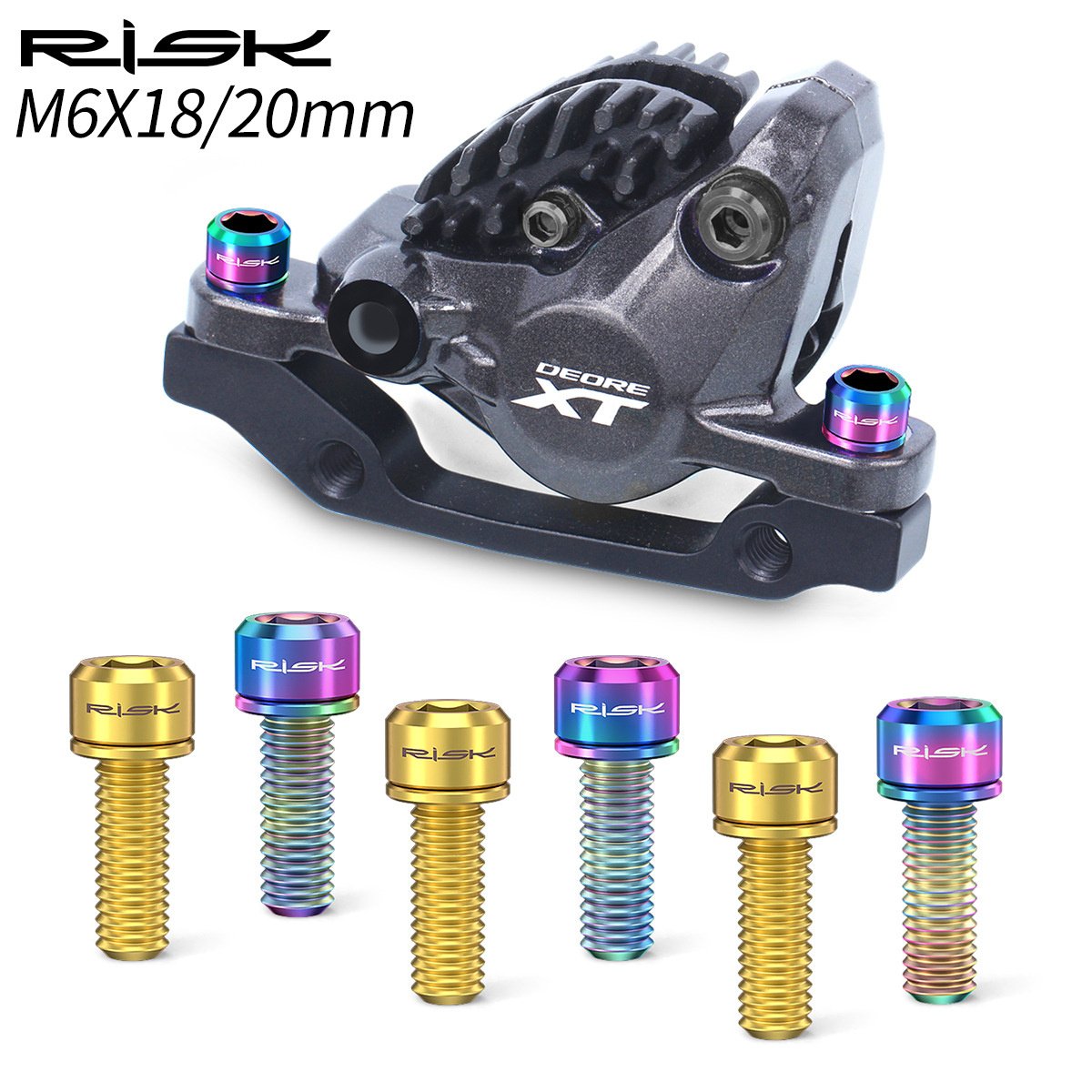 RISK Parts Mountain Bike M6x18/20 Brake Caliper Colorful Titanium Alloy Washer Screws Bolts RT035/036