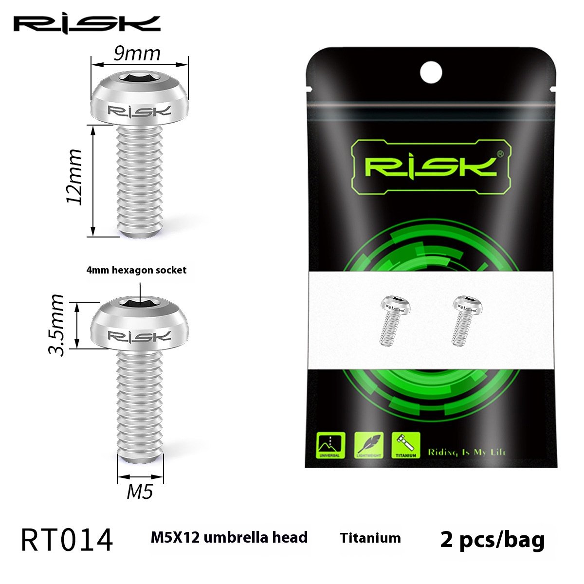 RISK Parts Titanium Alloy Water Bottle Cage Mounting Screw M5x12mm with Washer for Mountain and Road Bikes RT014/RT015