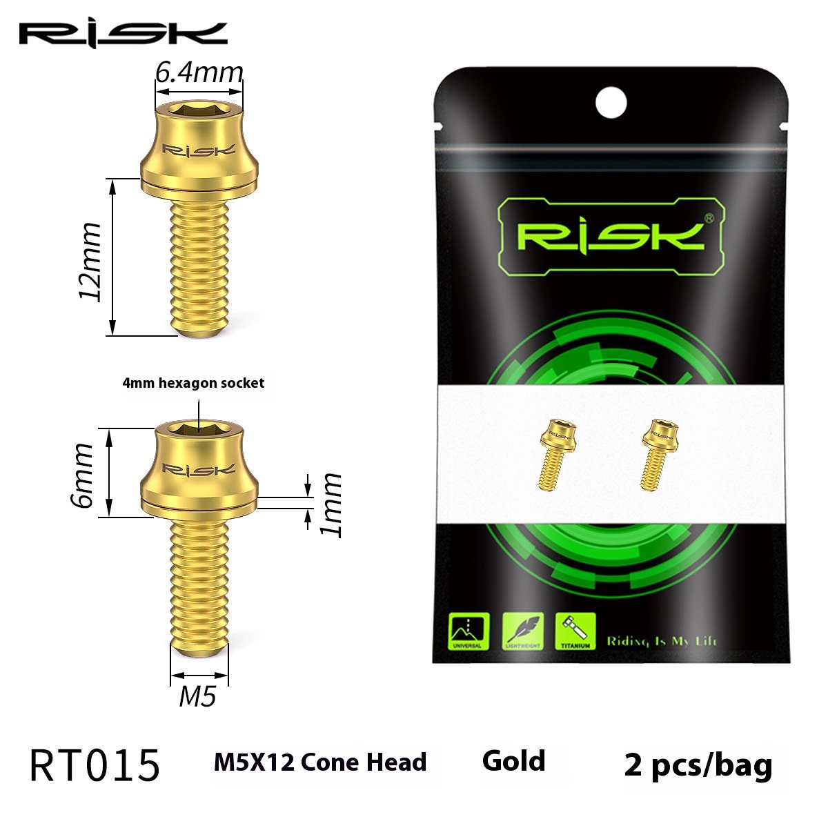 RISK Parts Titanium Alloy Water Bottle Cage Mounting Screw M5x12mm with Washer for Mountain and Road Bikes RT014/RT015