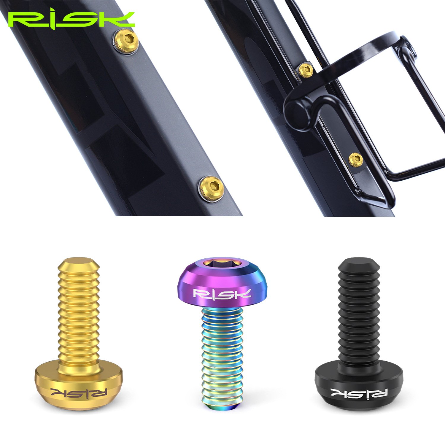 RISK Parts Titanium Alloy Water Bottle Cage Mounting Screw M5x12mm with Washer for Mountain and Road Bikes RT014/RT015