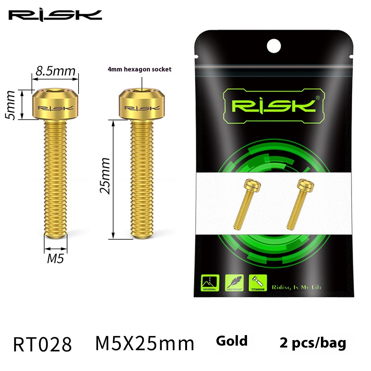 RISK Parts Mountain Bike M5x25mm Titanium Alloy Screws Bolts M5x25 for Brake Lever Fixing Guide R RS RSC Disc RT028