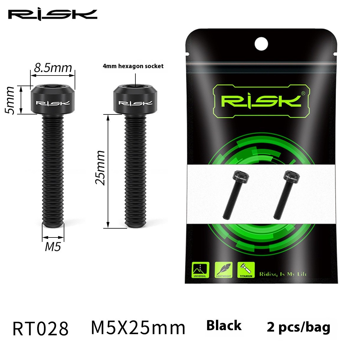 RISK Parts Mountain Bike M5x25mm Titanium Alloy Screws Bolts M5x25 for Brake Lever Fixing Guide R RS RSC Disc RT028