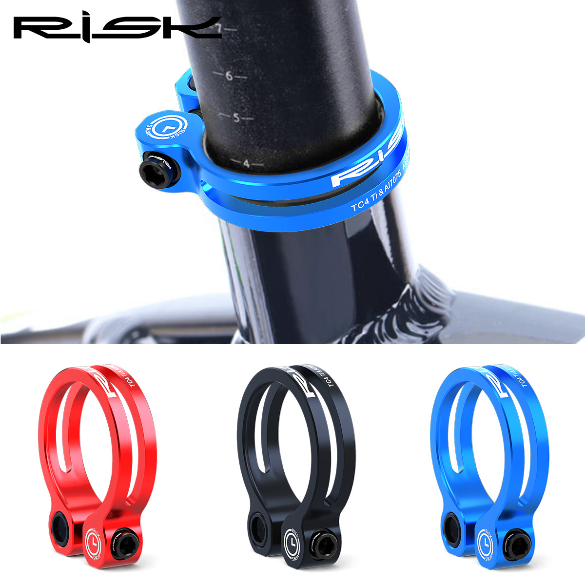 RISK Parts K86 Mountain/Road Bike Aluminum Alloy Titanium Screw Locking Seat Clamp 31.8 Seatpost Clamp 34.9mm K86