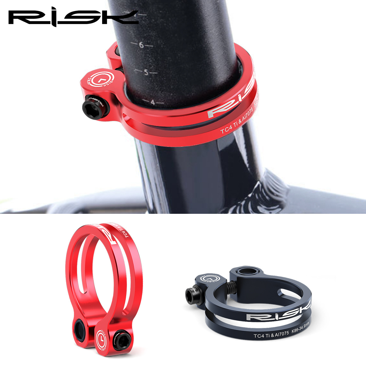 RISK Parts K86 Mountain/Road Bike Aluminum Alloy Titanium Screw Locking Seat Clamp 31.8 Seatpost Clamp 34.9mm K86