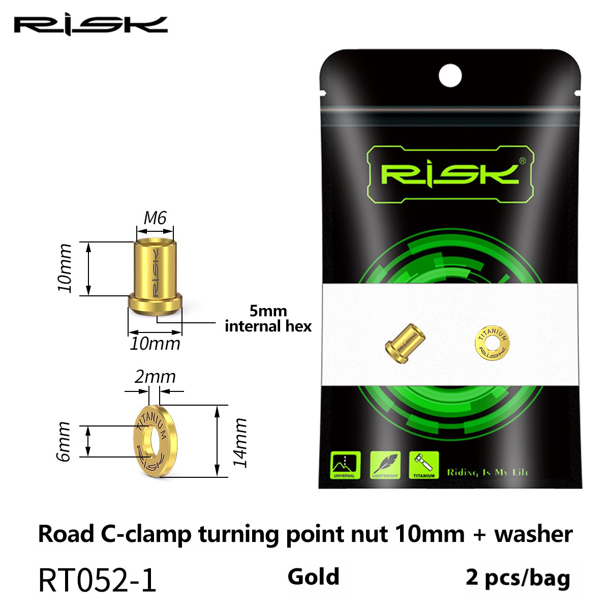 RISK Parts Titanium Alloy Road Bike C-Brake Caliper Nut Brake Pivot Fixing Screw Washer UT6800 DA RT052
