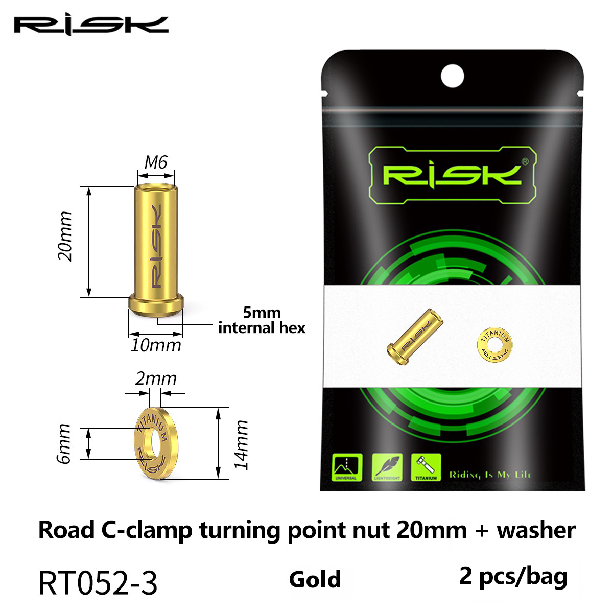 RISK Parts Titanium Alloy Road Bike C-Brake Caliper Nut Brake Pivot Fixing Screw Washer UT6800 DA RT052