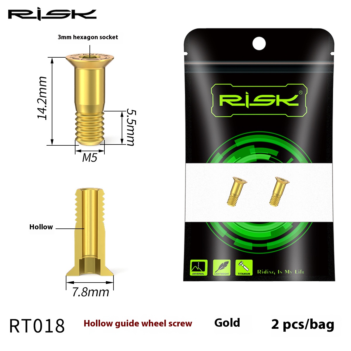 RISK Parts Mountain and Road Bike Titanium Alloy Rear Derailleur Jockey Wheel Screws Chain Guide Pulley Screws Flat Head Derailleur Screws RT017 RT018