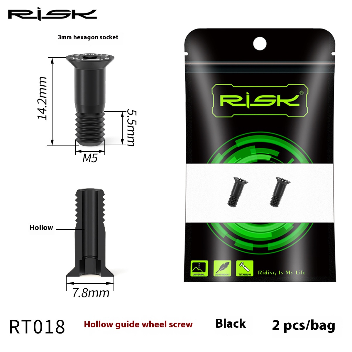 RISK Parts Mountain and Road Bike Titanium Alloy Rear Derailleur Jockey Wheel Screws Chain Guide Pulley Screws Flat Head Derailleur Screws RT017 RT018