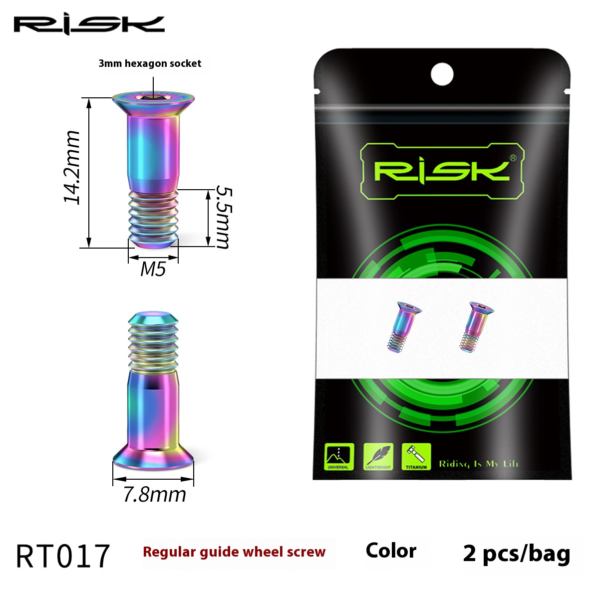 RISK Parts Mountain and Road Bike Titanium Alloy Rear Derailleur Jockey Wheel Screws Chain Guide Pulley Screws Flat Head Derailleur Screws RT017 RT018