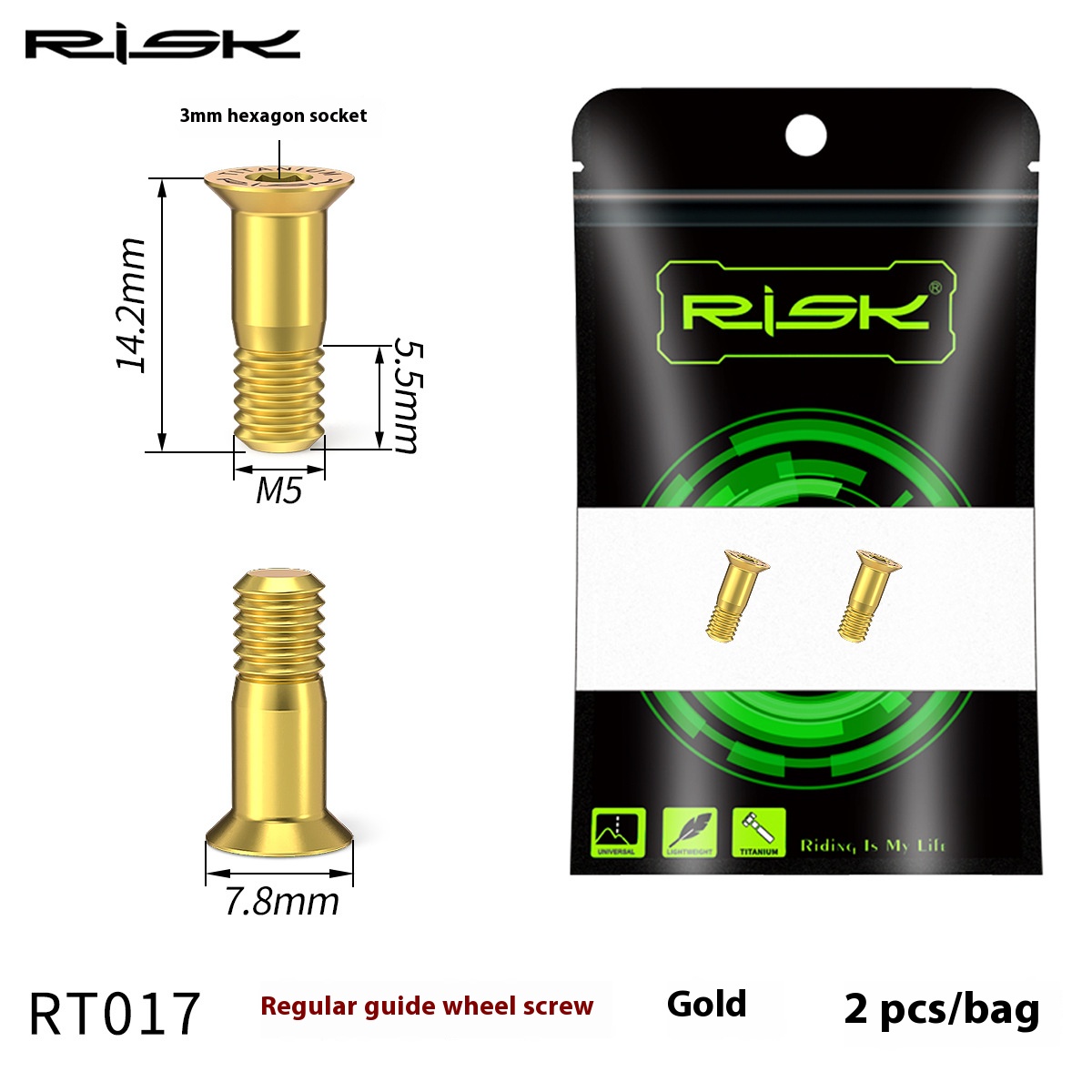 RISK Parts Mountain and Road Bike Titanium Alloy Rear Derailleur Jockey Wheel Screws Chain Guide Pulley Screws Flat Head Derailleur Screws RT017 RT018