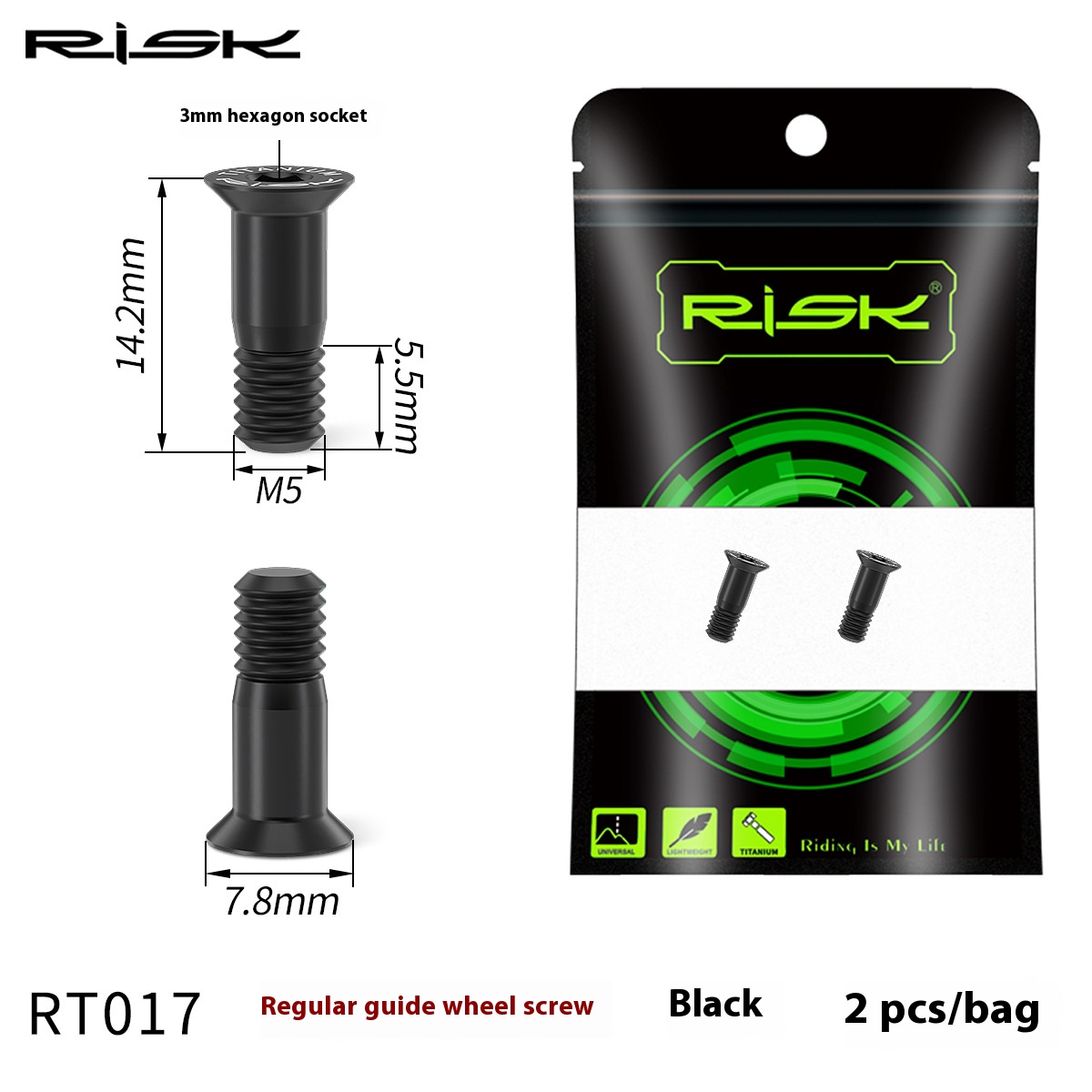 RISK Parts Mountain and Road Bike Titanium Alloy Rear Derailleur Jockey Wheel Screws Chain Guide Pulley Screws Flat Head Derailleur Screws RT017 RT018