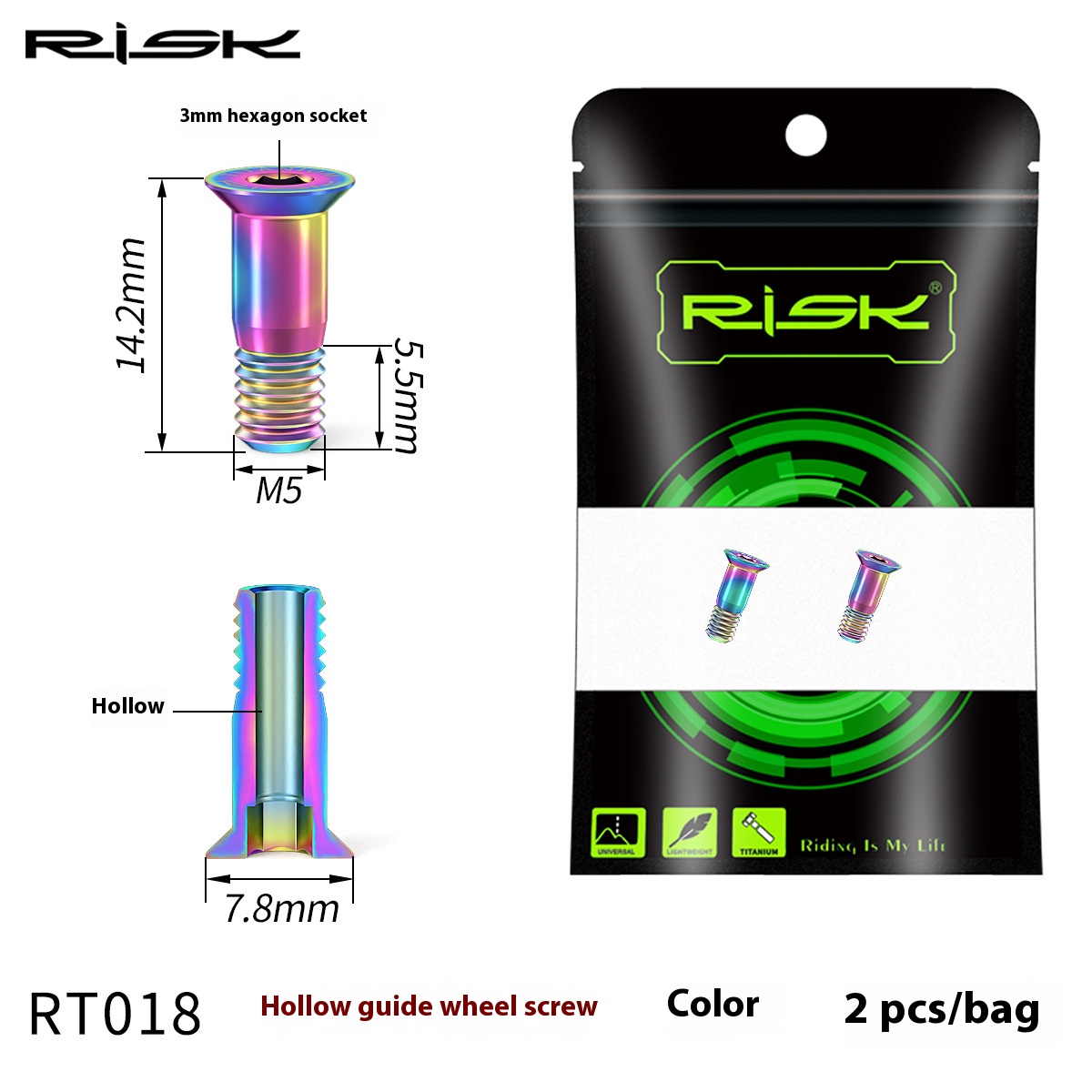 RISK Parts Mountain and Road Bike Titanium Alloy Rear Derailleur Jockey Wheel Screws Chain Guide Pulley Screws Flat Head Derailleur Screws RT017 RT018