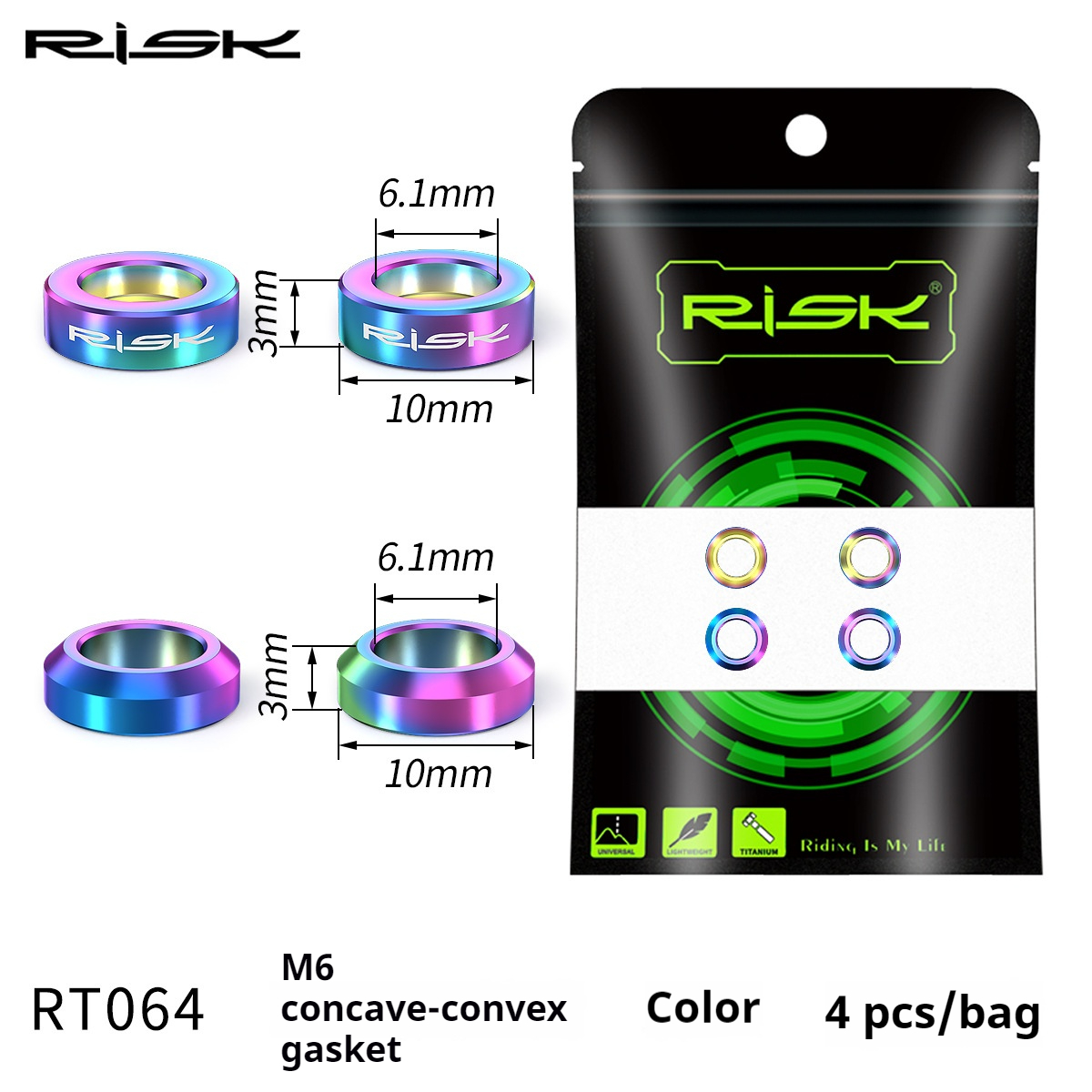 RISK Parts Mountain and BMX Bike M6 Titanium Alloy Screws Concave-Convex Washers Brake Caliper XT Disc Brake Fixing XTR RT064