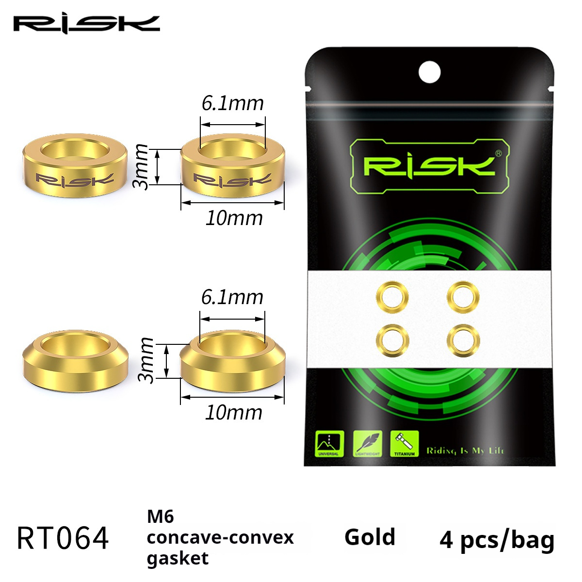 RISK Parts Mountain and BMX Bike M6 Titanium Alloy Screws Concave-Convex Washers Brake Caliper XT Disc Brake Fixing XTR RT064