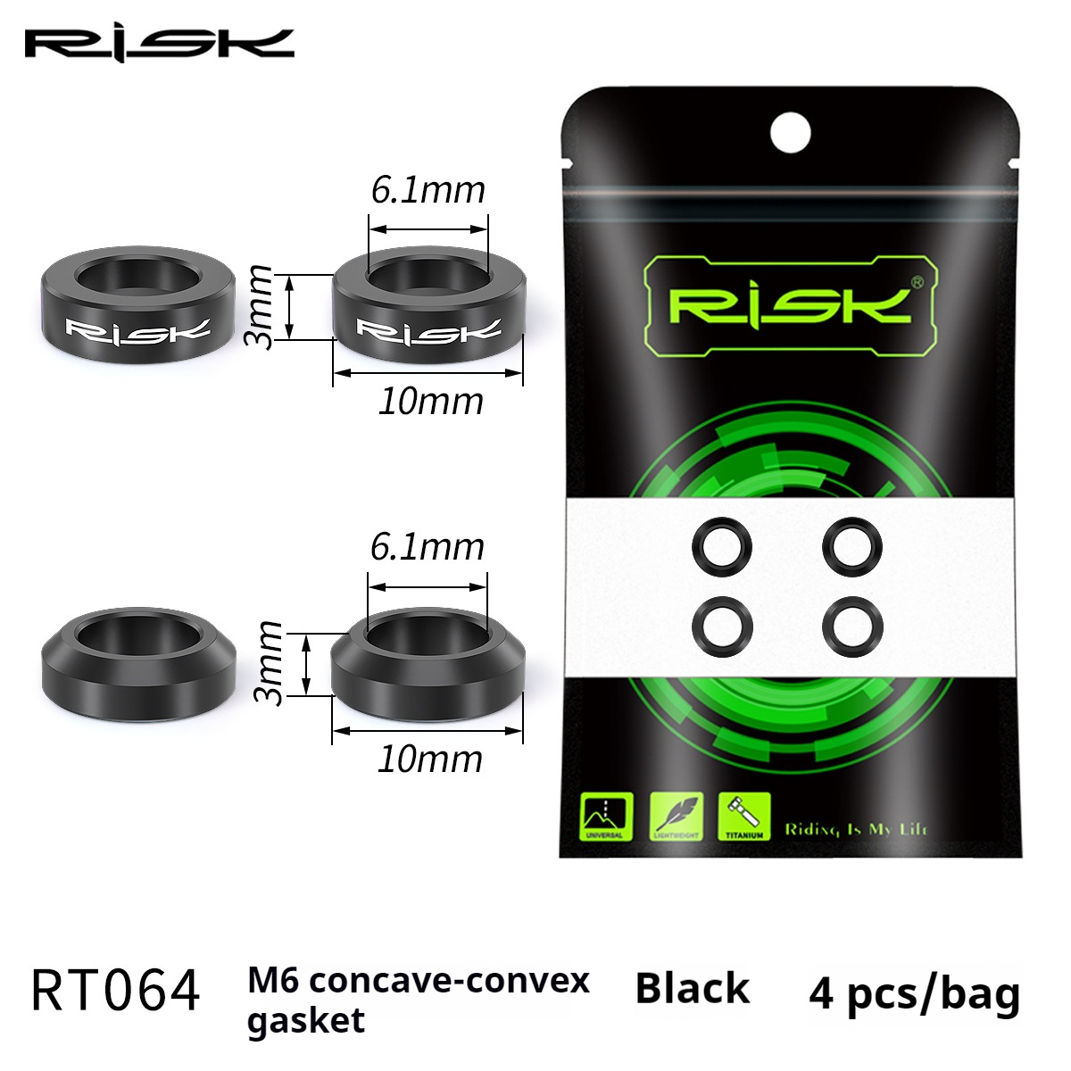 RISK Parts Mountain and BMX Bike M6 Titanium Alloy Screws Concave-Convex Washers Brake Caliper XT Disc Brake Fixing XTR RT064