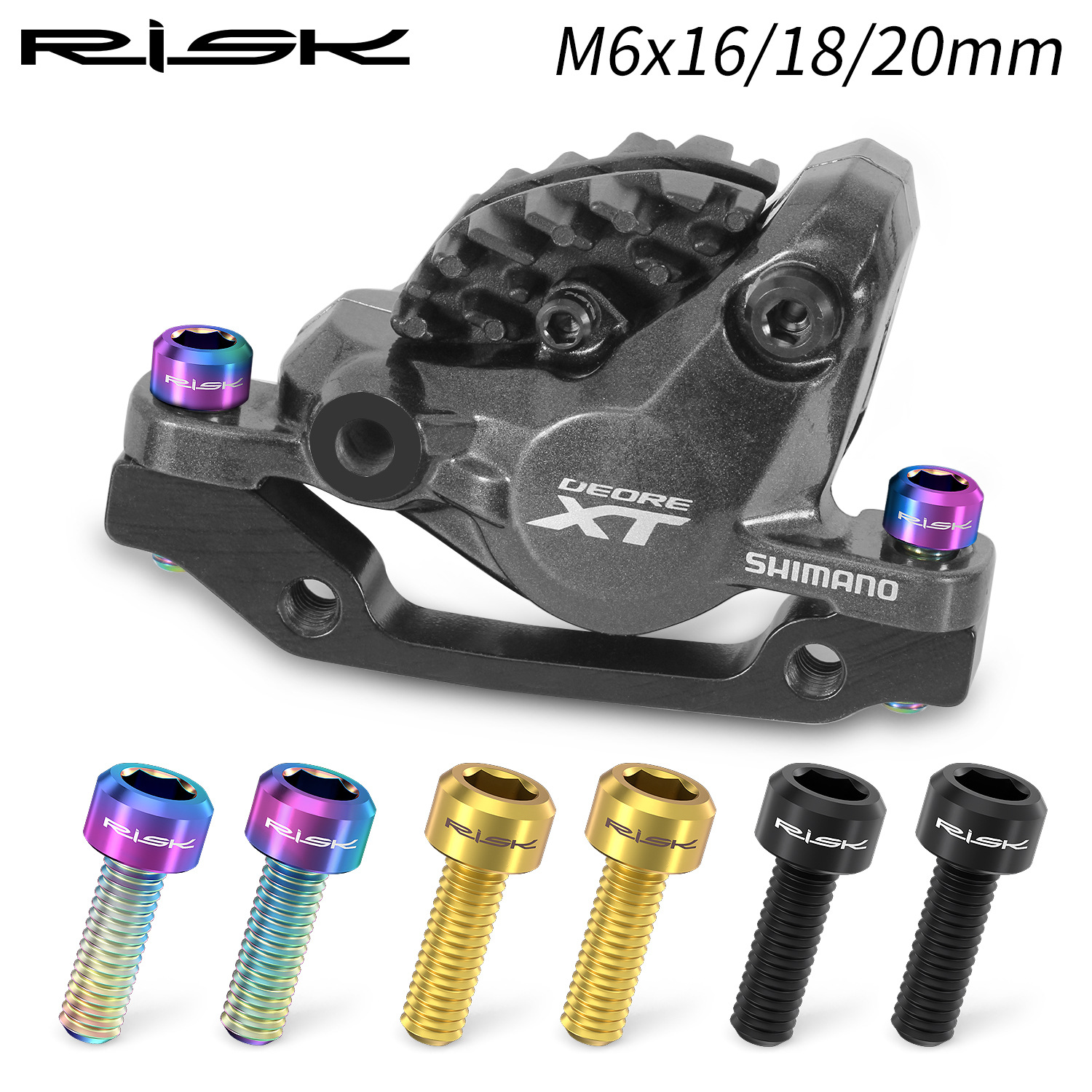 RISK Parts M6x16/18/20 Mountain Bike Disc Brake Caliper Fixing Screws Titanium Alloy Brake Screws RT032/RT033/RT034