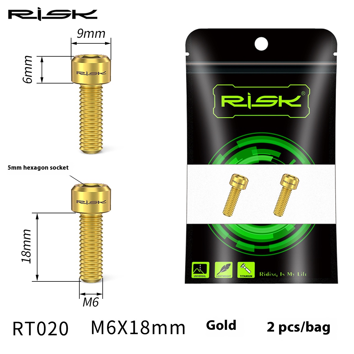 RISK Risk M6x18mm Mountain Bike Crank Locking Titanium Alloy Screw Integrated Hollow Crank Fixing RT020