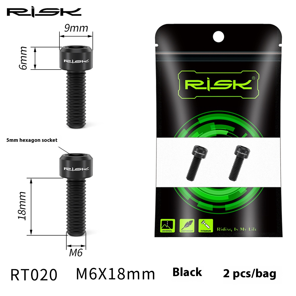 RISK Risk M6x18mm Mountain Bike Crank Locking Titanium Alloy Screw Integrated Hollow Crank Fixing RT020
