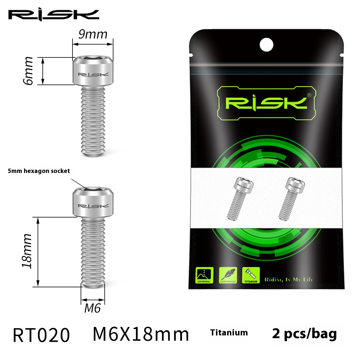RISK Risk M6x18mm Mountain Bike Crank Locking Titanium Alloy Screw Integrated Hollow Crank Fixing RT020