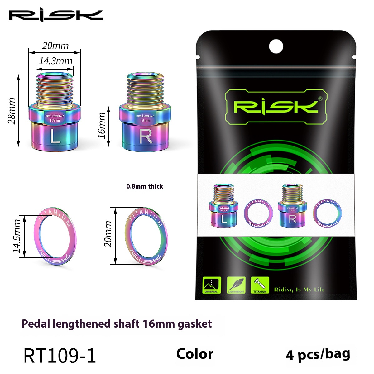 RISK Parts Mountain Road Bike Pedal Extended Axle Core Lock Pedal Extender Axle Conversion Pedal Extension RT109