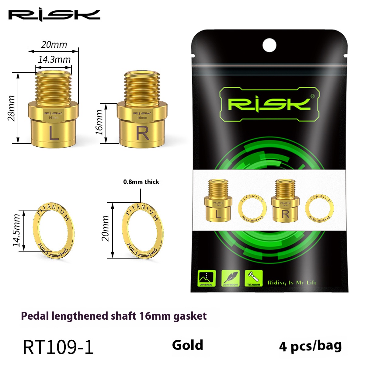 RISK Parts Mountain Road Bike Pedal Extended Axle Core Lock Pedal Extender Axle Conversion Pedal Extension RT109