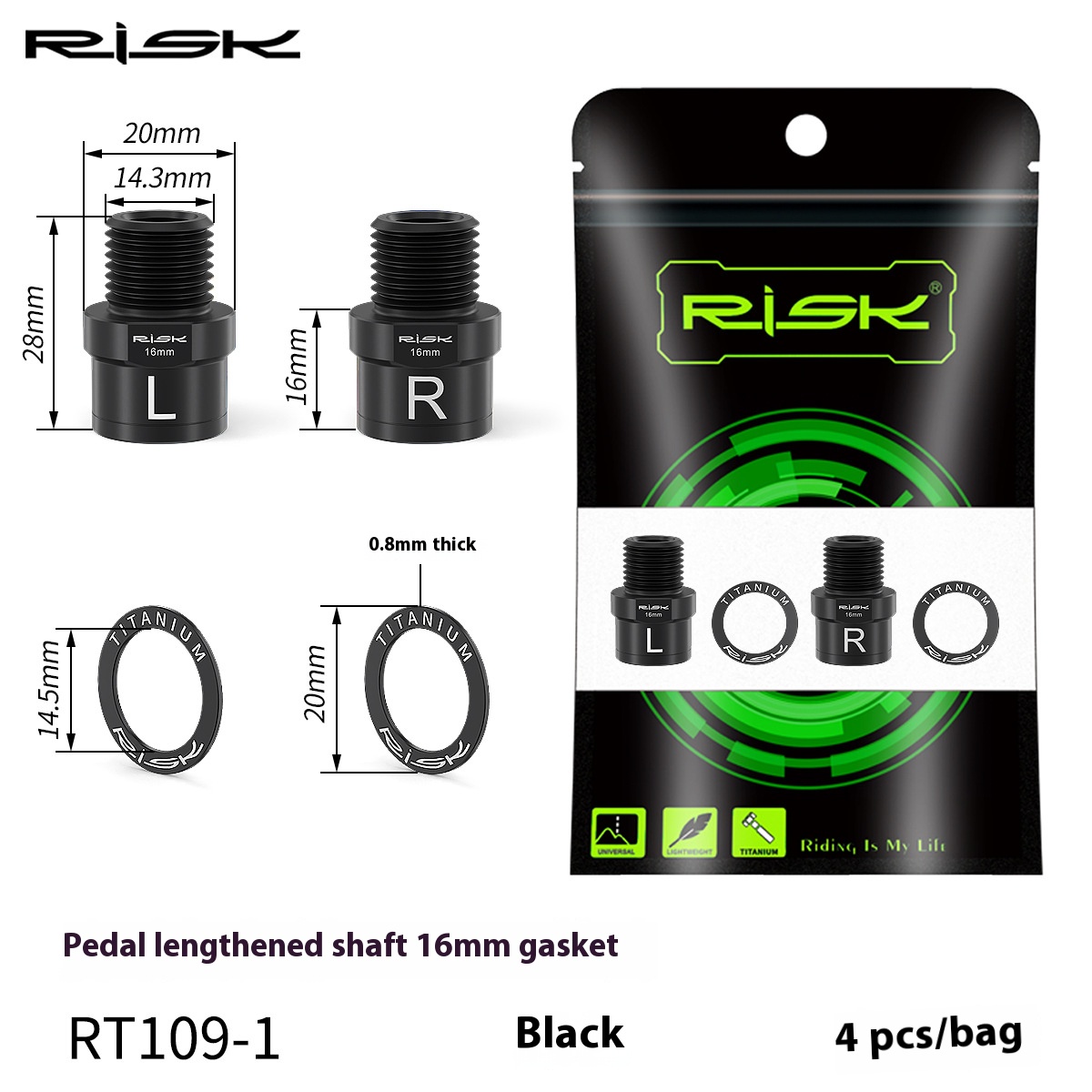 RISK Parts Mountain Road Bike Pedal Extended Axle Core Lock Pedal Extender Axle Conversion Pedal Extension RT109