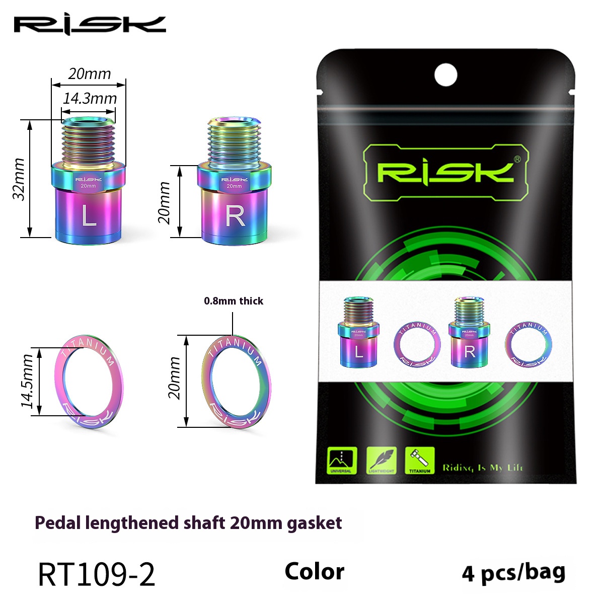 RISK Parts Mountain Road Bike Pedal Extended Axle Core Lock Pedal Extender Axle Conversion Pedal Extension RT109