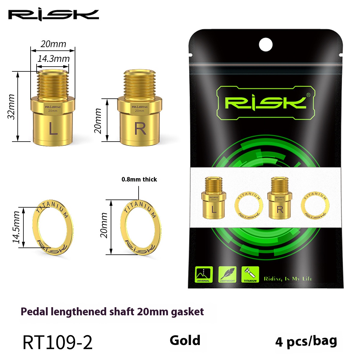 RISK Parts Mountain Road Bike Pedal Extended Axle Core Lock Pedal Extender Axle Conversion Pedal Extension RT109