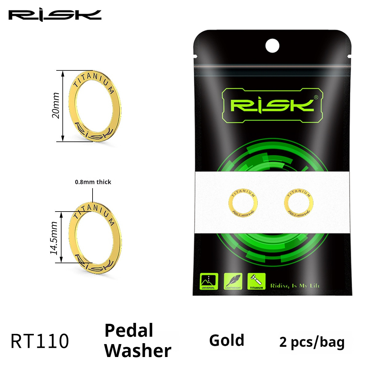 RISK Parts Titanium Alloy Pedal Spacer for Mountain Road and Folding Bikes Lock Pedal Washer Crankset and Crank Arm Protection Ring RT110