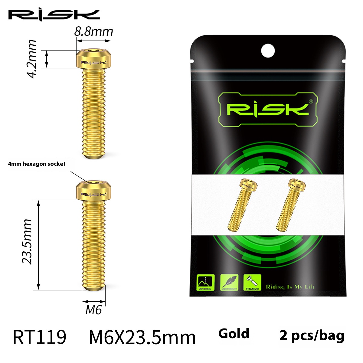 RISK Parts Titanium Alloy Screws for Bicycle Hydraulic Disc Brake System Oil Tube Five-line Body Screws Brake Pads Pin for XT M8000 Disc Brakes RT114/RT115/RT116/RT118/RT119