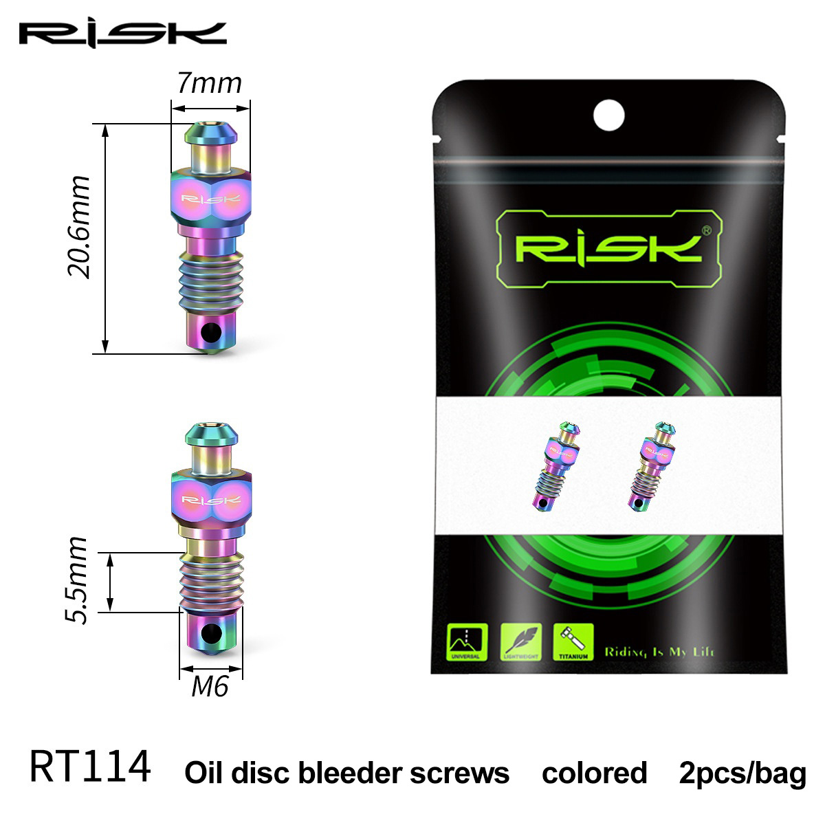 RISK Parts Titanium Alloy Screws for Bicycle Hydraulic Disc Brake System Oil Tube Five-line Body Screws Brake Pads Pin for XT M8000 Disc Brakes RT114/RT115/RT116/RT118/RT119