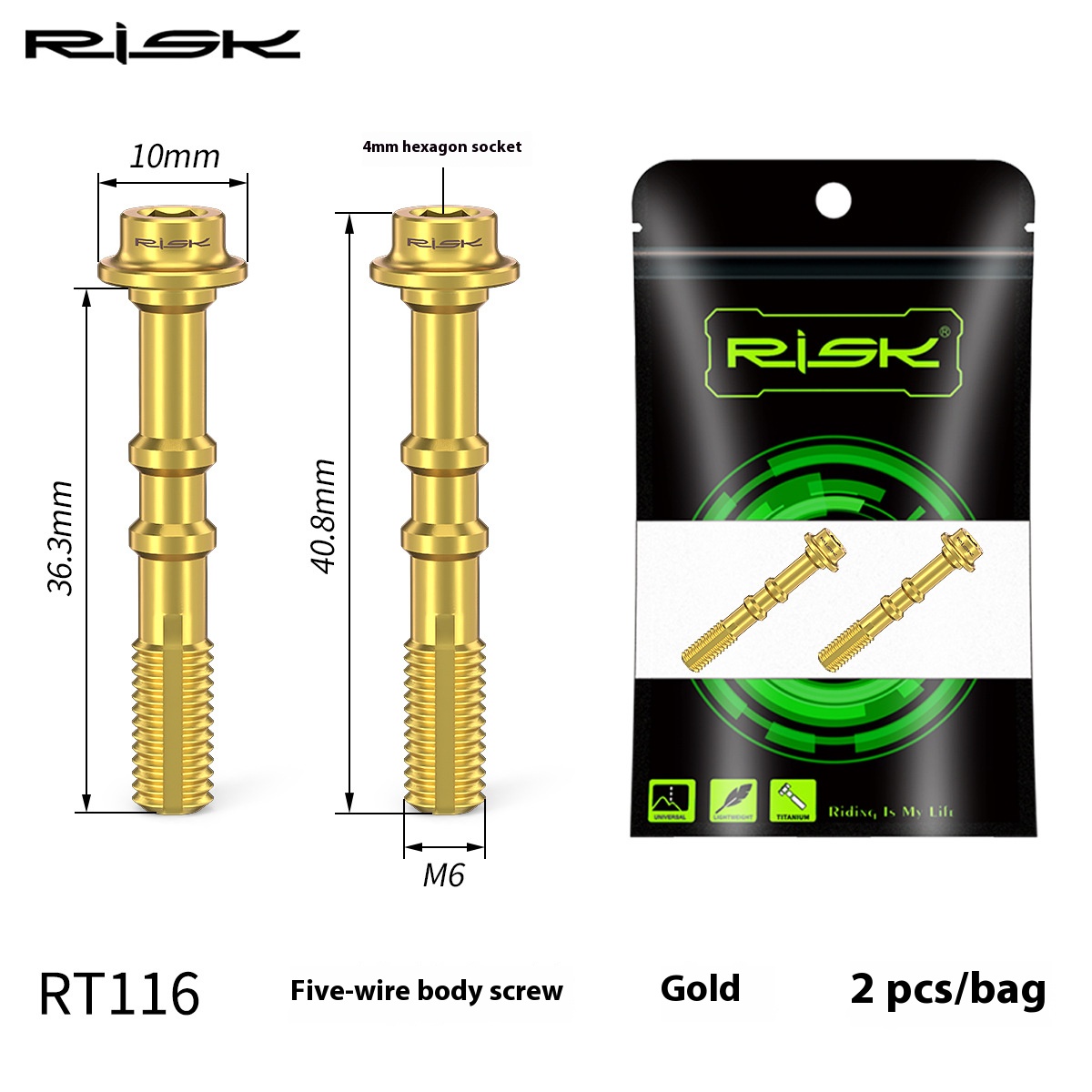 RISK Parts Titanium Alloy Screws for Bicycle Hydraulic Disc Brake System Oil Tube Five-line Body Screws Brake Pads Pin for XT M8000 Disc Brakes RT114/RT115/RT116/RT118/RT119