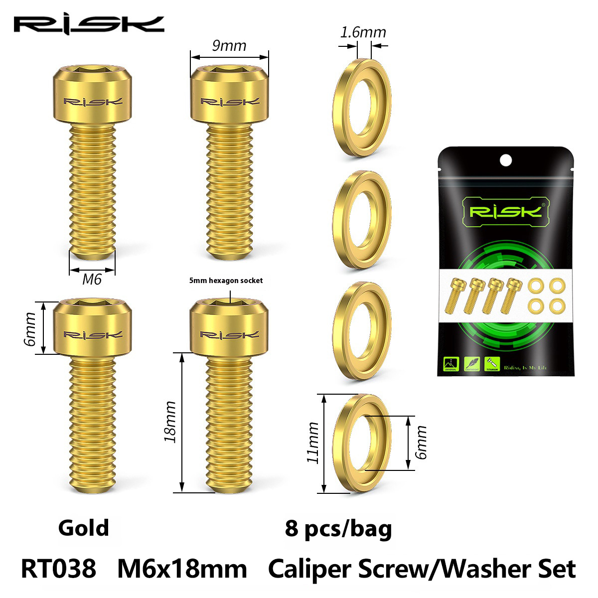RISK Parts M6x18 Mountain Bike Disc Brake Caliper Fixing Titanium Alloy Screw Kit for SLX XT XTR RT038