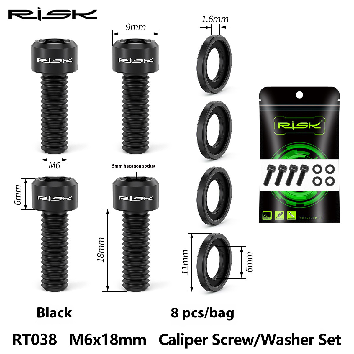 RISK Parts M6x18 Mountain Bike Disc Brake Caliper Fixing Titanium Alloy Screw Kit for SLX XT XTR RT038