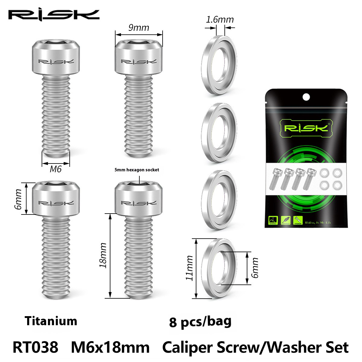 RISK Parts M6x18 Mountain Bike Disc Brake Caliper Fixing Titanium Alloy Screw Kit for SLX XT XTR RT038